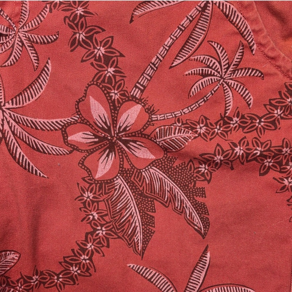 Plugg Mens Tropical Palm Tree Floral Shorts Red Size 36 Cotton Flat Front